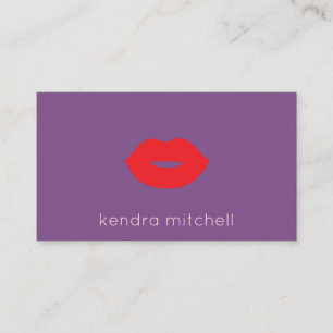 Bold Minimalist Red Lips Logo Makeup Artist Purple Business Card