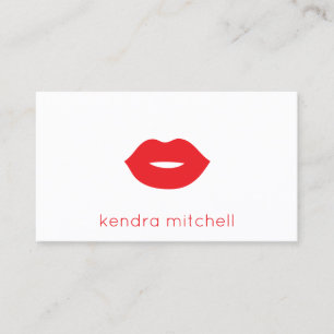 Bold Minimalist Red Lips Logo Makeup Artist White Business Card
