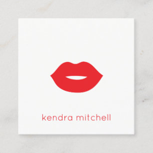 Bold Minimalist Red Lips Logo Makeup Artist White Square Business Card