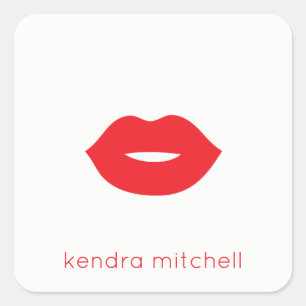 Bold Minimalist Red Lips Logo Makeup Artist White Square Sticker
