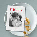 Bold Minimalist Red Merry Christmas Wedding Photo Holiday Card<br><div class="desc">Bold Minimalist Red Merry Christmas Wedding Photo Holiday Card</div>