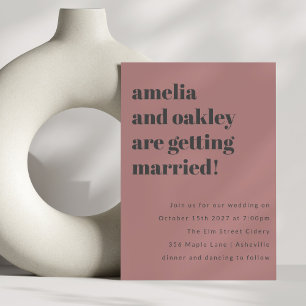 Bold Minimalist Rose Grey Retro Simple Wedding Invitation