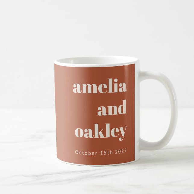 Bold Minimalist Rust Fall Retro Custom Wedding Coffee Mug (Right)