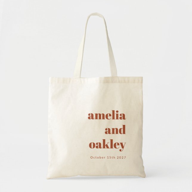 Bold Minimalist Rust Fall Retro Custom Wedding Tote Bag (Front)