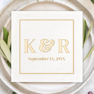 Bold Minimalist Simple Initials & Date Wedding Foil Napkins