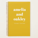 Bold Minimalist Summer Yellow Retro Custom Wedding Planner<br><div class="desc">Stay organised while planning your big day with this Personalised Wedding Planner. Featuring a modern minimalist design in summer yellow with bold typography, this spiral-bound notebook is perfect for jotting down ideas, timelines, and to-do lists. With customisable names and date details, it makes a thoughtful engagement gift for newlyweds-to-be. Whether...</div>