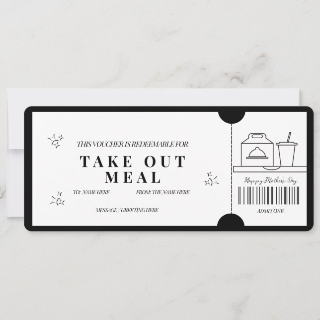 Bold Minimalist  Take out Meal  Voucher   Invitation (Front)
