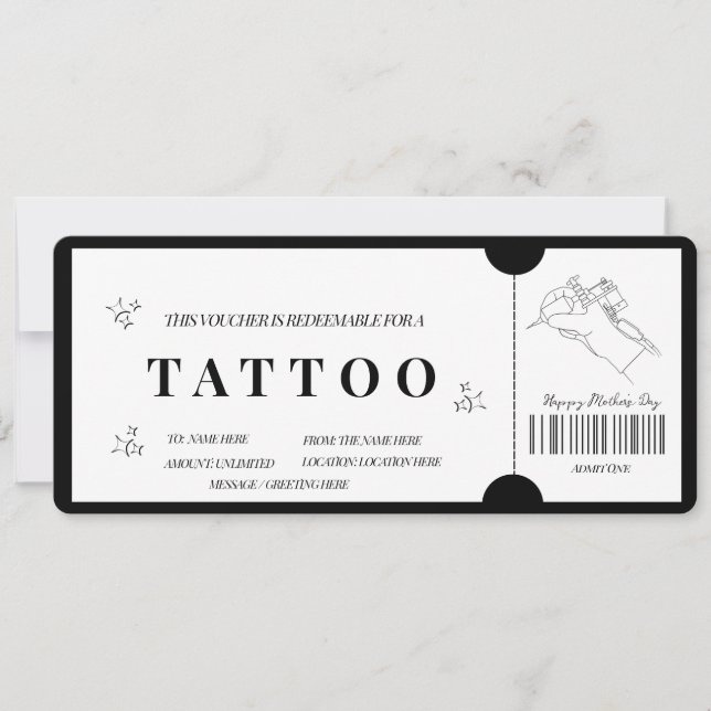 Bold Minimalist Tattoo Voucher  invite (Front)