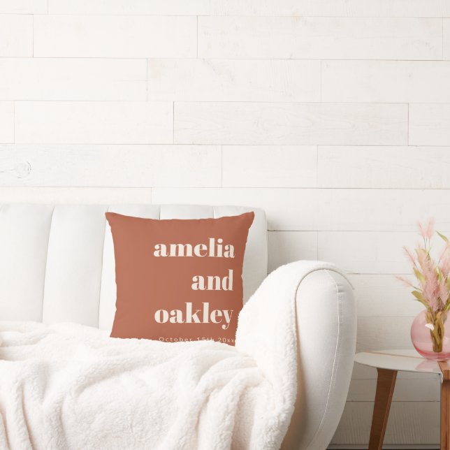 Bold Minimalist Terracotta Retro Custom Wedding Cushion (Couch)
