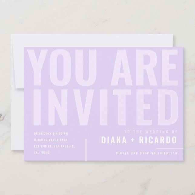 Bold Minimalist Typography Lilac Lavender Wedding  Invitation (Front)