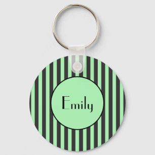 Bold Mint Green & Black Stripe Personalised Key Ring