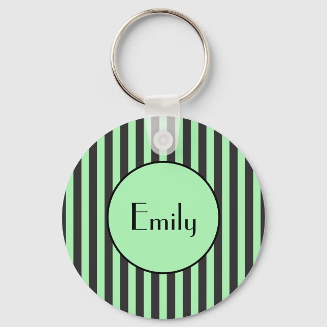 Bold Mint Green & Black Stripe Personalised Key Ring (Front)