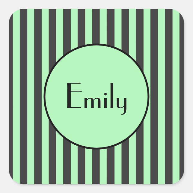 Bold Mint Green & Black Stripe Personalised   Square Sticker (Front)