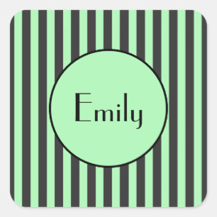 Bold Mint Green & Black Stripe Personalised   Square Sticker