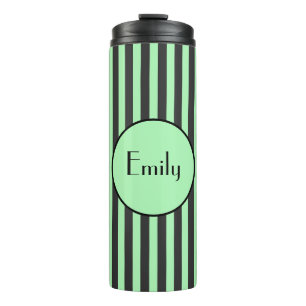 Bold Mint Green & Black Stripe Personalised  Thermal Tumbler
