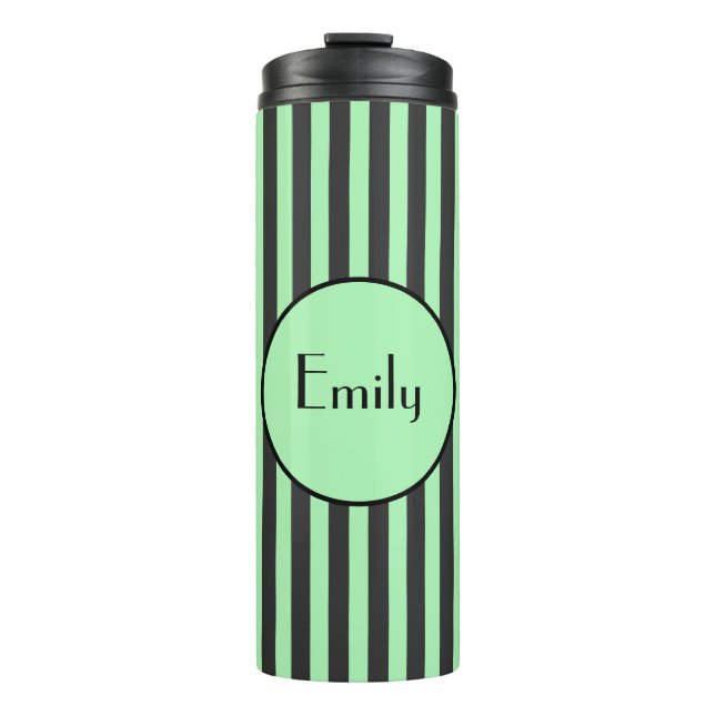Bold Mint Green & Black Stripe Personalised  Thermal Tumbler (Front)