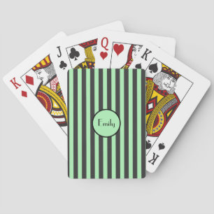 Bold Mint Green & Black Stripe  Playing Cards