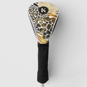 Bold Mixed Animal Prints with Gold Accents Driver Golf Head Cover