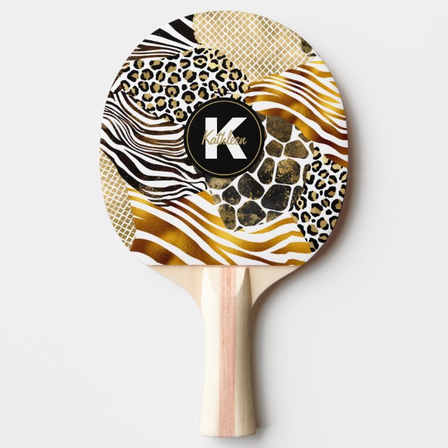 Bold Mixed Animal Prints with Gold Accents Ping Pong Paddle (Front)