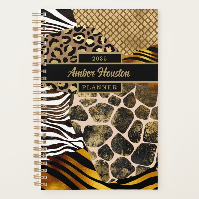 Bold Mixed Animal Prints with Gold Accents Planner (Front)