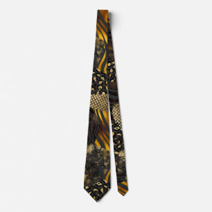 Bold Mixed Animal Prints with Gold Accents Tie