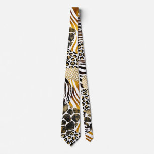 Bold Mixed Animal Prints with Gold Accents Tie