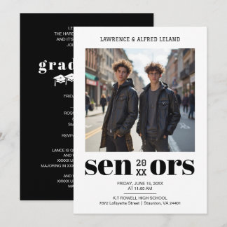 Bold Moderm Twins Sibling Seniors Graduation TMF26 Invitation