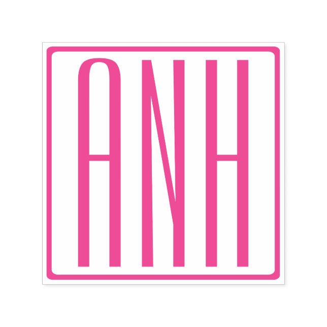 Bold Modern 3 Initials Fuchsia Pink Monogram Self-inking Stamp (Design)