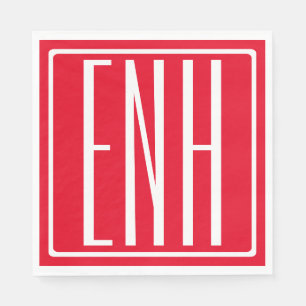 Bold Modern 3 Initials Monogram   Red (or diy) Napkin