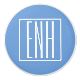 Bold Modern 3 Initials Monogram Soft Blue Ceramic Knob