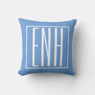 Bold Modern 3 Initials Monogram   Soft Blue Cushion