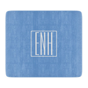 Bold Modern 3 Initials Monogram Soft Blue Cutting Board