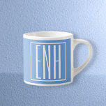 Bold Modern 3 Initials Monogram | Soft Blue Espresso Cup<br><div class="desc">White text & white frame on sky blue (or chose your own colour).</div>