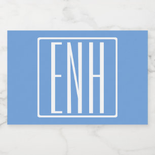 Bold Modern 3 Initials Monogram Soft Blue Food Label