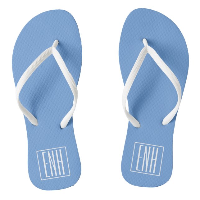 Bold Modern 3 Initials Monogram | Soft Blue Jandals (Footbed)
