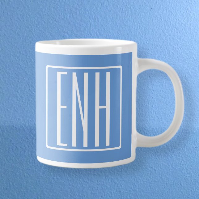 Bold Modern 3 Initials Monogram | Soft Blue Large Coffee Mug (Creator Uploaded)