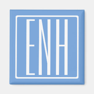 Bold Modern 3 Initials Monogram Soft Blue Magnet