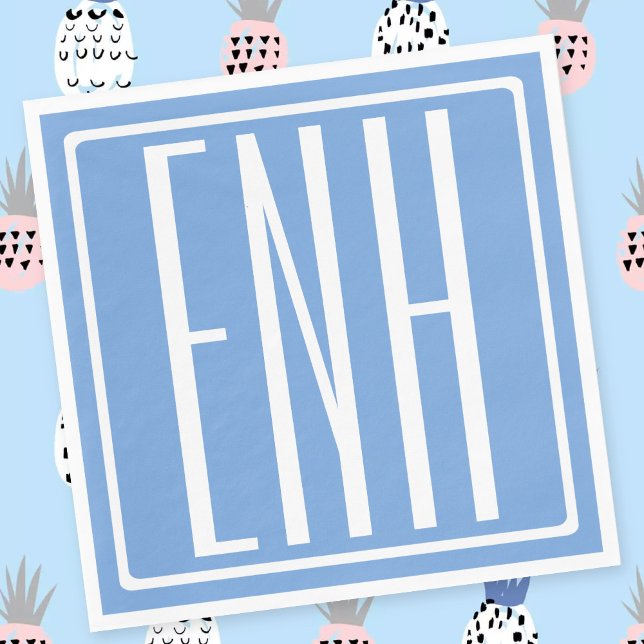 Bold Modern 3 Initials Monogram | Soft Blue Napkin (Creator Uploaded)
