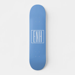 Bold Modern 3 Initials Monogram Soft Blue Skateboard