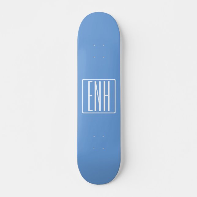 Bold Modern 3 Initials Monogram | Soft Blue Skateboard (Front)