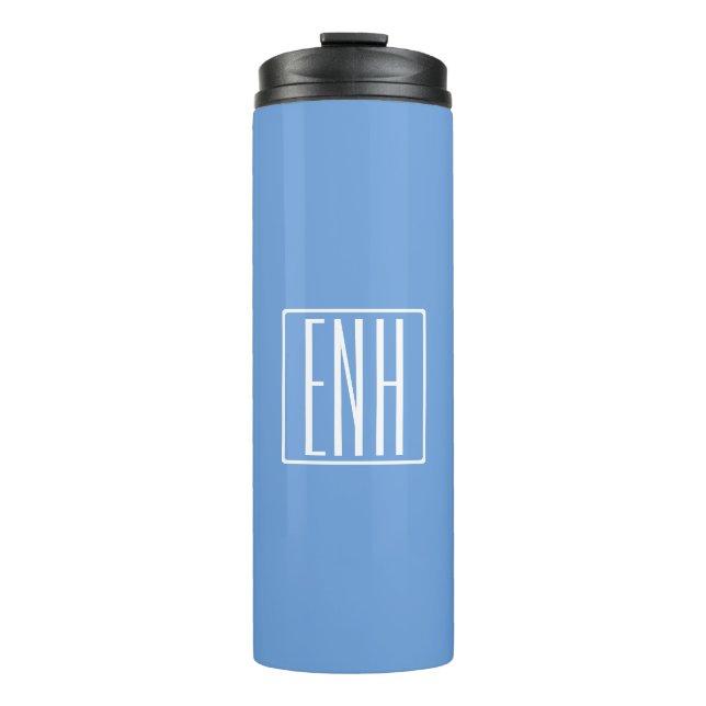 Bold Modern 3 Initials Monogram | Soft Blue Thermal Tumbler (Front)