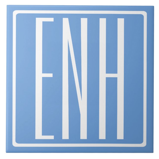 Bold Modern 3 Initials Monogram | Soft Blue Tile (Front)