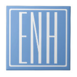 Bold Modern 3 Initials Monogram | Soft Blue Tile<br><div class="desc">White text & white frame on sky blue (or chose your own colour).</div>