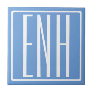 Bold Modern 3 Initials Monogram Soft Blue Tile