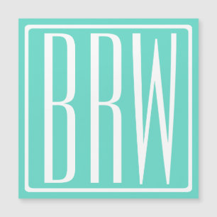 Bold Modern 3 Initials Monogram White On Aqua