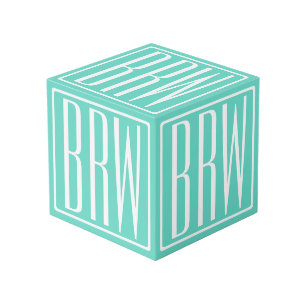 Bold Modern 3 Initials Monogram   White On Aqua Cube