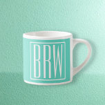 Bold Modern 3 Initials Monogram | White On Aqua Espresso Cup<br><div class="desc">Classy,  bold & modern.</div>