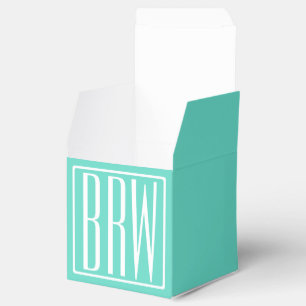 Bold Modern 3 Initials Monogram   White On Aqua Favour Box
