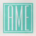 Bold Modern 3 Initials Monogram | White On Aqua Jigsaw Puzzle<br><div class="desc">Classy,  bold & modern.</div>
