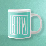 Bold Modern 3 Initials Monogram | White On Aqua Large Coffee Mug<br><div class="desc">Classy,  bold & modern.</div>